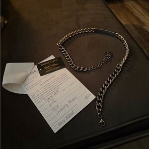 CHANEL Silver Curb Chain Belt with CC Charm